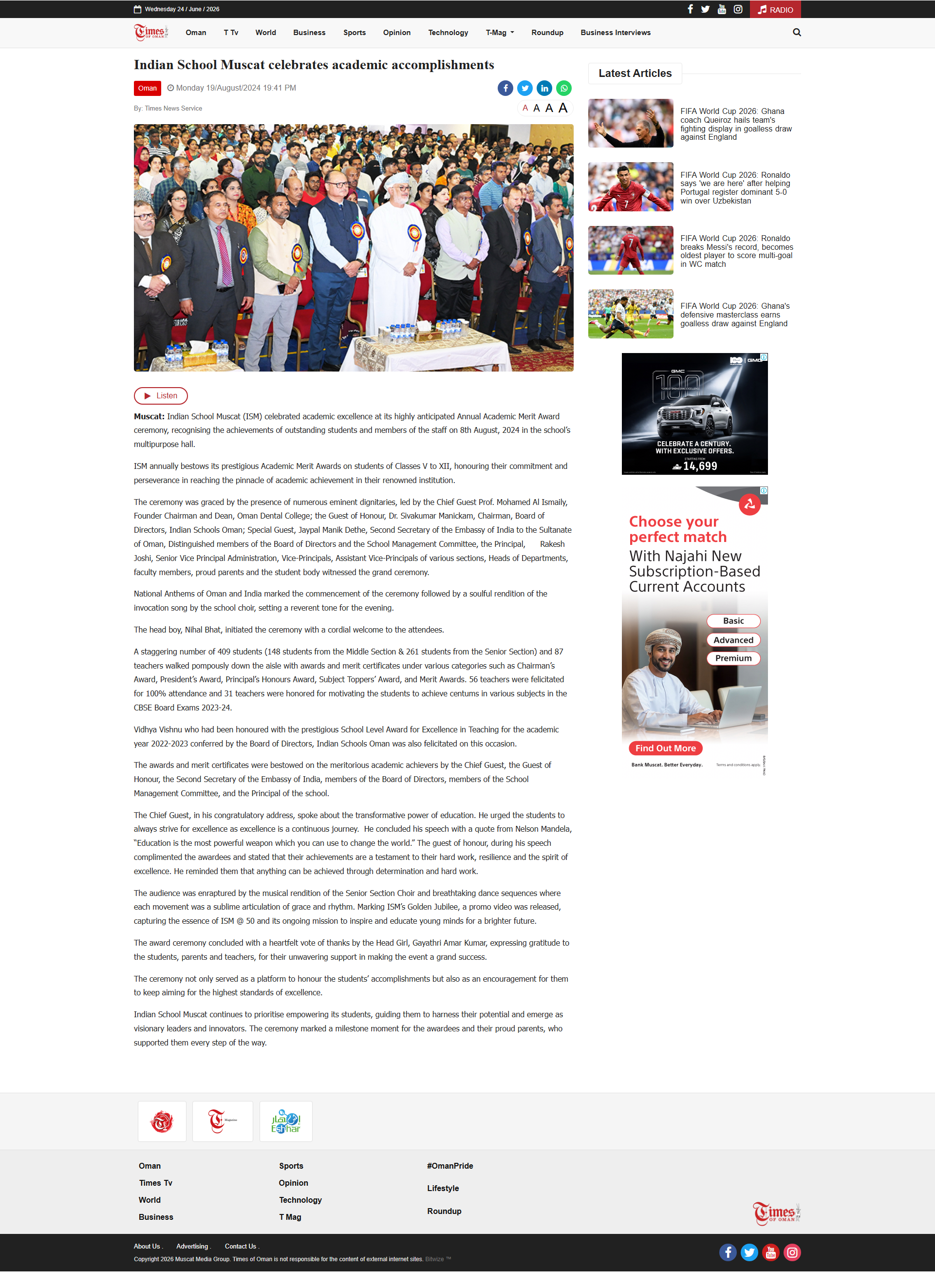 Indian School Muscat celebrates academic accomplishments – Annual Academic Merit Award 2024