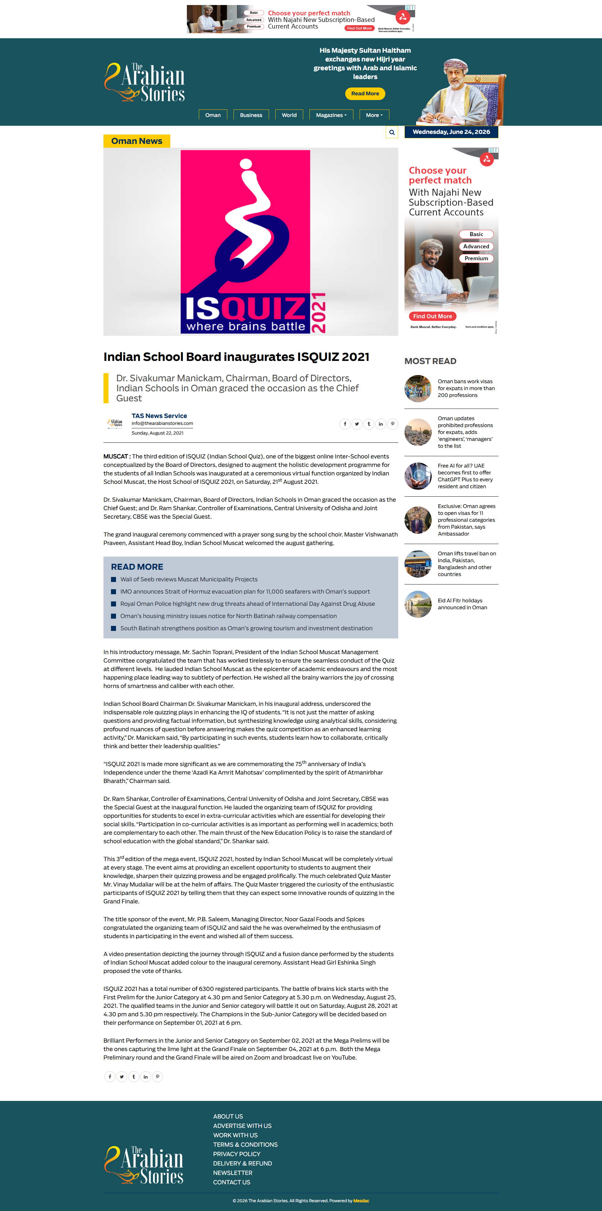 Indian School Board inaugurates ISQUIZ 2021